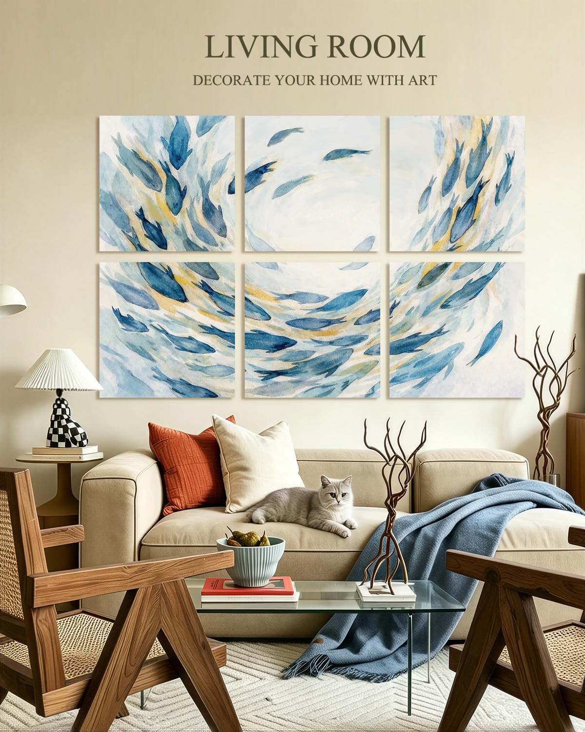 InSimSea Acoustic Wall Art, 72x48in, Ocean Watercolor Fish