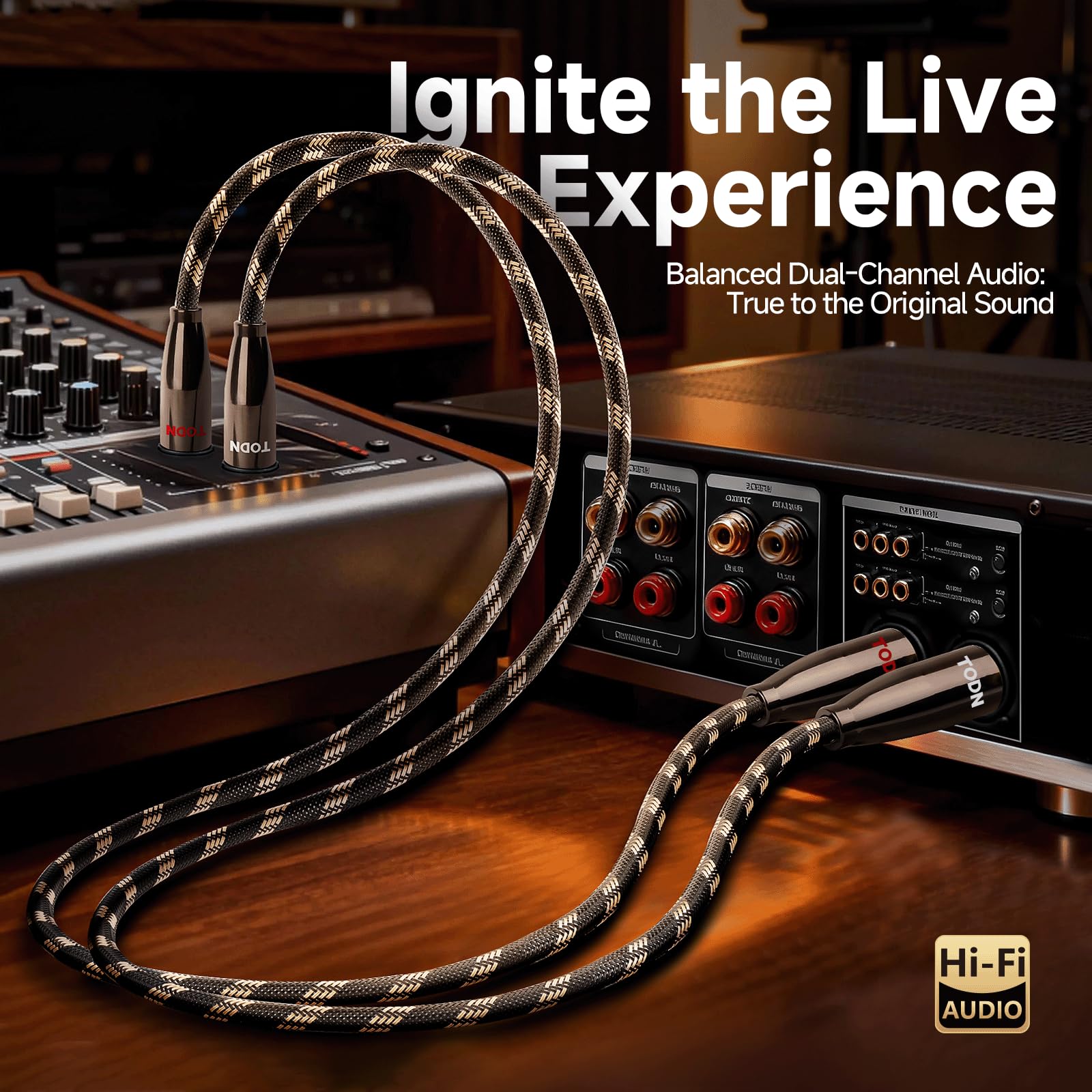 TODN HiFi Balanced Interconnect XLR Mic Cable for Audiophile, Shielded Microphone Cable, OFC Core, Male to Female, 6.5ft/2m