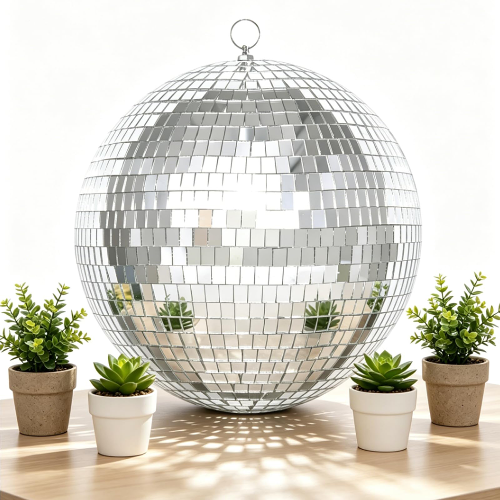 EELLAO 16inch Disco Ball Mirror Balls Large Hanging Disco Balls for Party Decorations, Weddings, Events, (16inch Disco Ball x 1pc, Replacement Mirror x 15pcs)