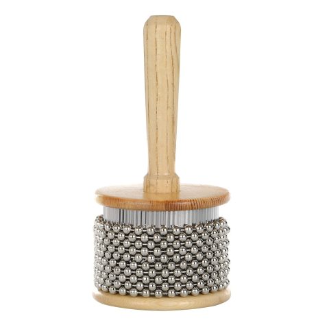 Heysland Wooden Cabasa Percussion Musical Instrument Metal Beaded Chain and Cylinder Pop Hand Shaker for Band Music Education 3.5inch, (HL01M)