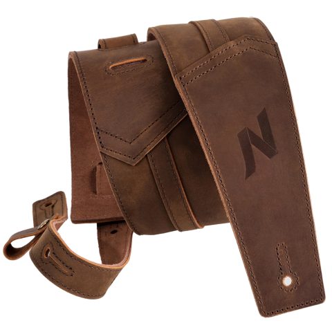 Nefelibata 3″ Guitar Strap, Full Grain Leather, 57″ Long with Foam Padding, for Bass, Electric and Acoustic Guitars（Dark Brown）