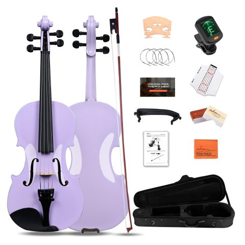 ADM Acoustic Violin for Kids Beginners, 3/4 Size Acoustic Violin Fiddle for Teens Students Violin Starter Kit with Hard Case, E-Tuner, Rosin, Shoulder Rest, Bow, Extra Strings, Free Lessons, Purple