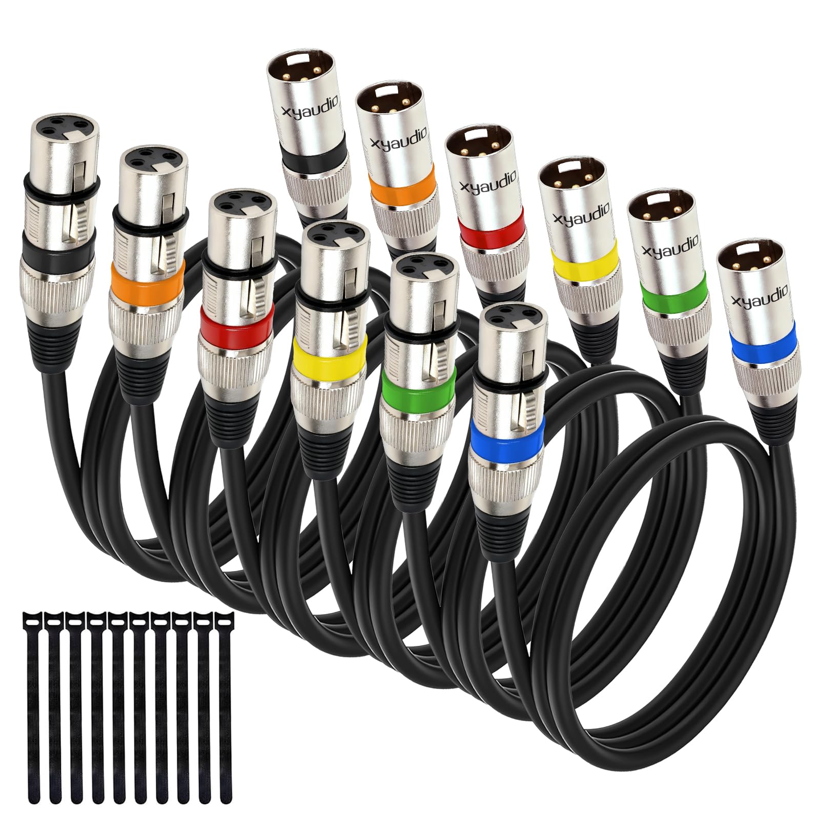 xyaudio Balanced XLR Cable, 3ft 6 Packs, 3 Pin Male to Female Microphone Cable, XLR to XLR Mic Cable for Speaker or PA System, PVC Jacket