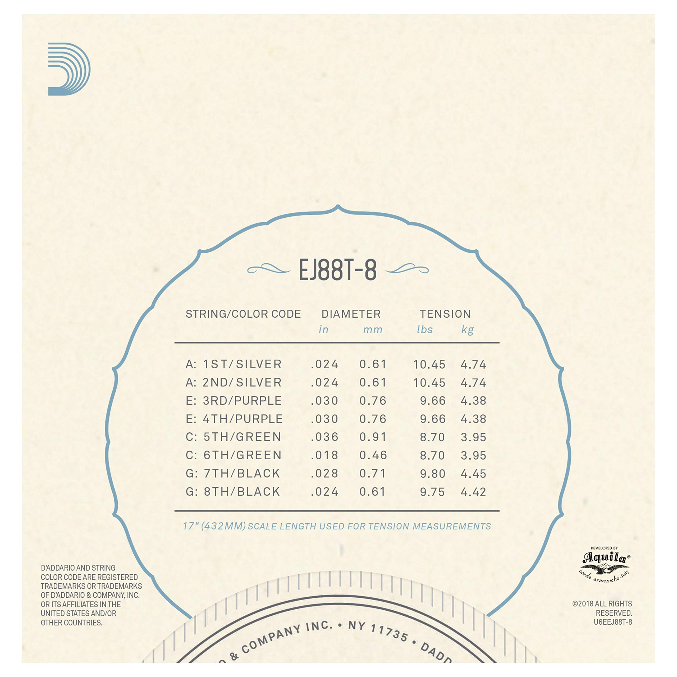 D’Addario EJ88T-6 EJ88T-8 Nyltech Ukulele Strings, 8-String Tenor