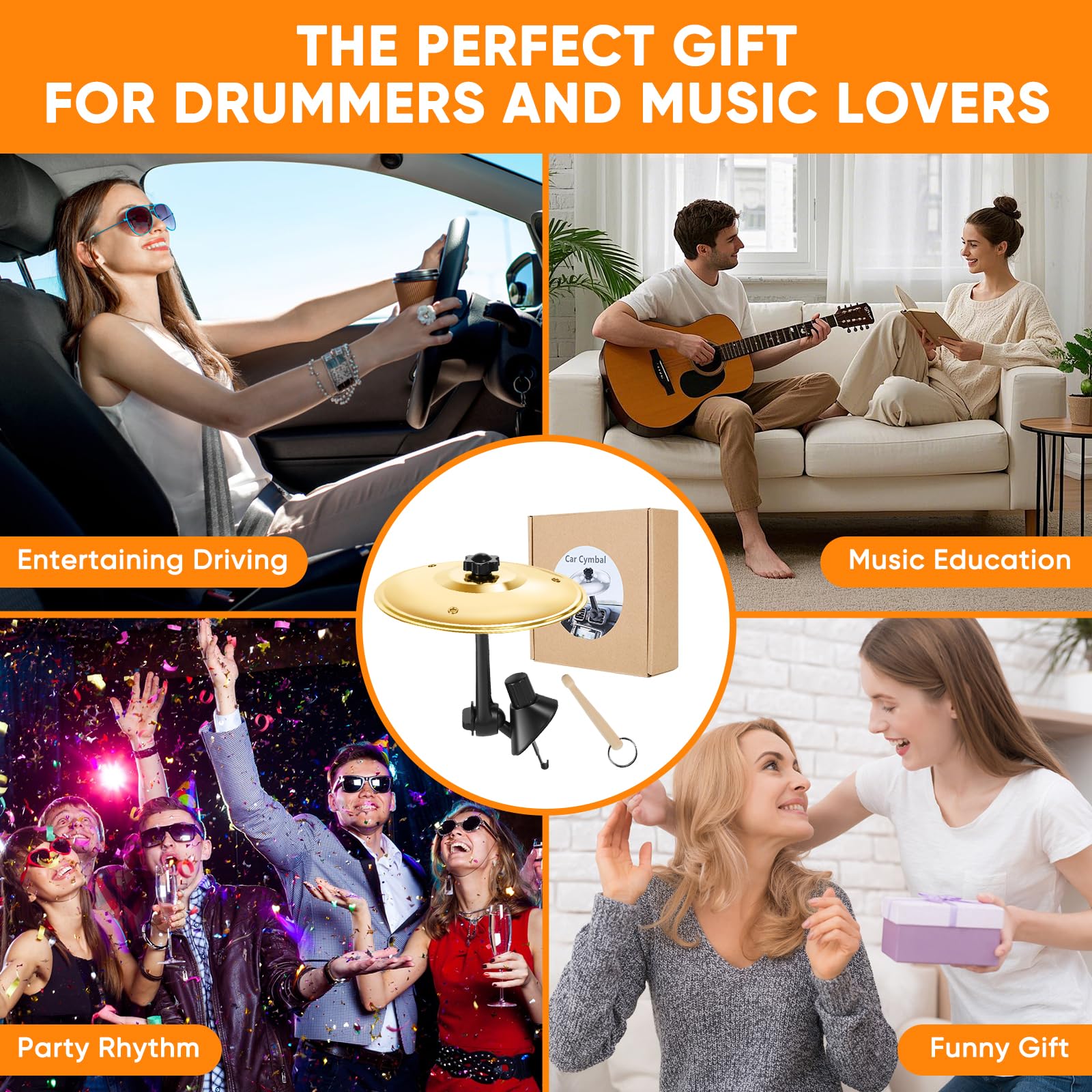 Ubblove Car Cymbal Mini Drum: Fun Dash Air Vent Music Gift for Rock Drummer