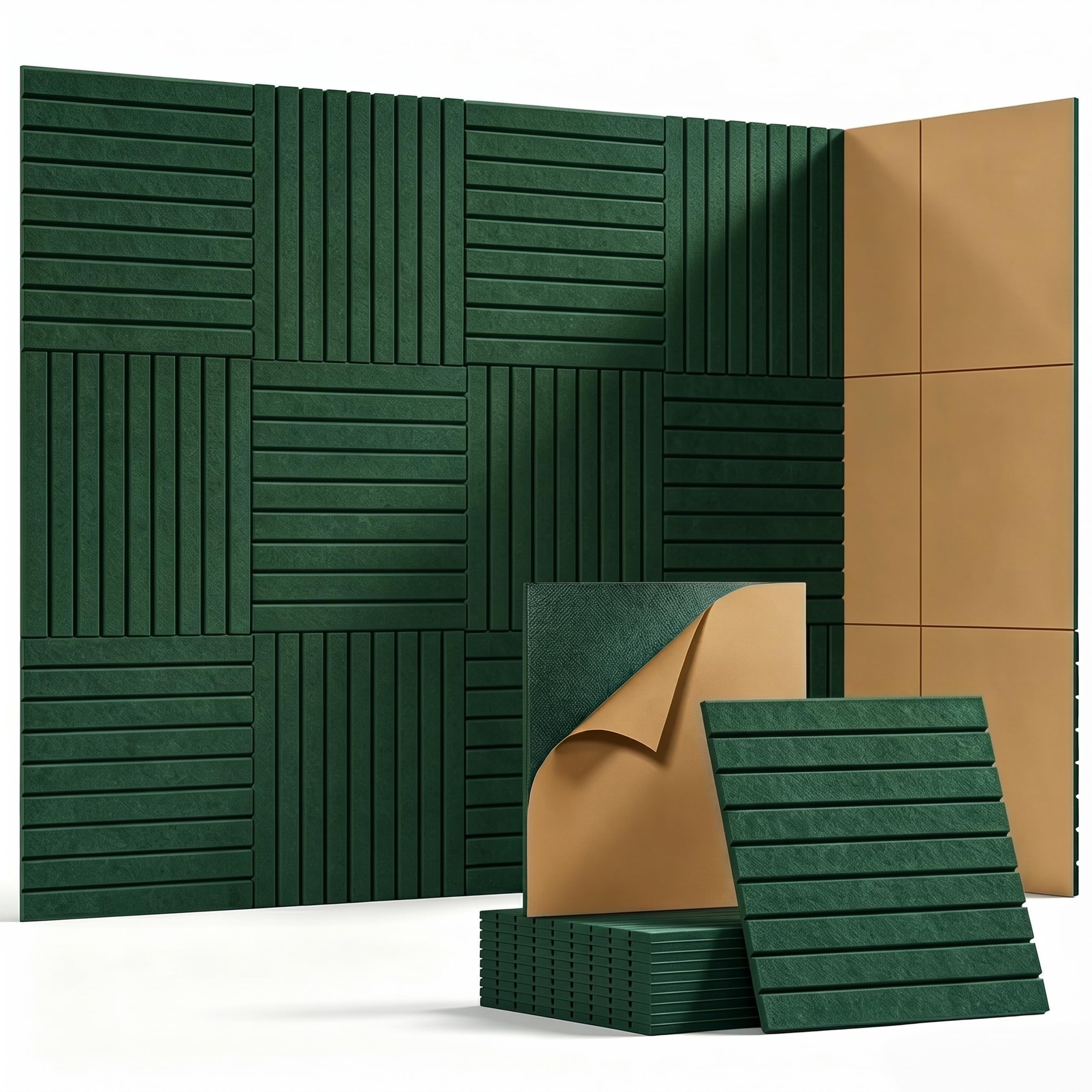 Waister Soundproof Wall Panels, 12‑Pack, 0.47 Inch Thick High Density-Green