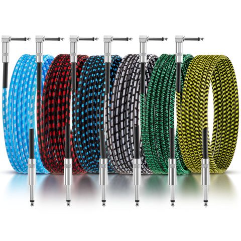 Dunkive 6 Pcs Guitar Cable 10ft Multicolored, Right Angle 1/4″ TS