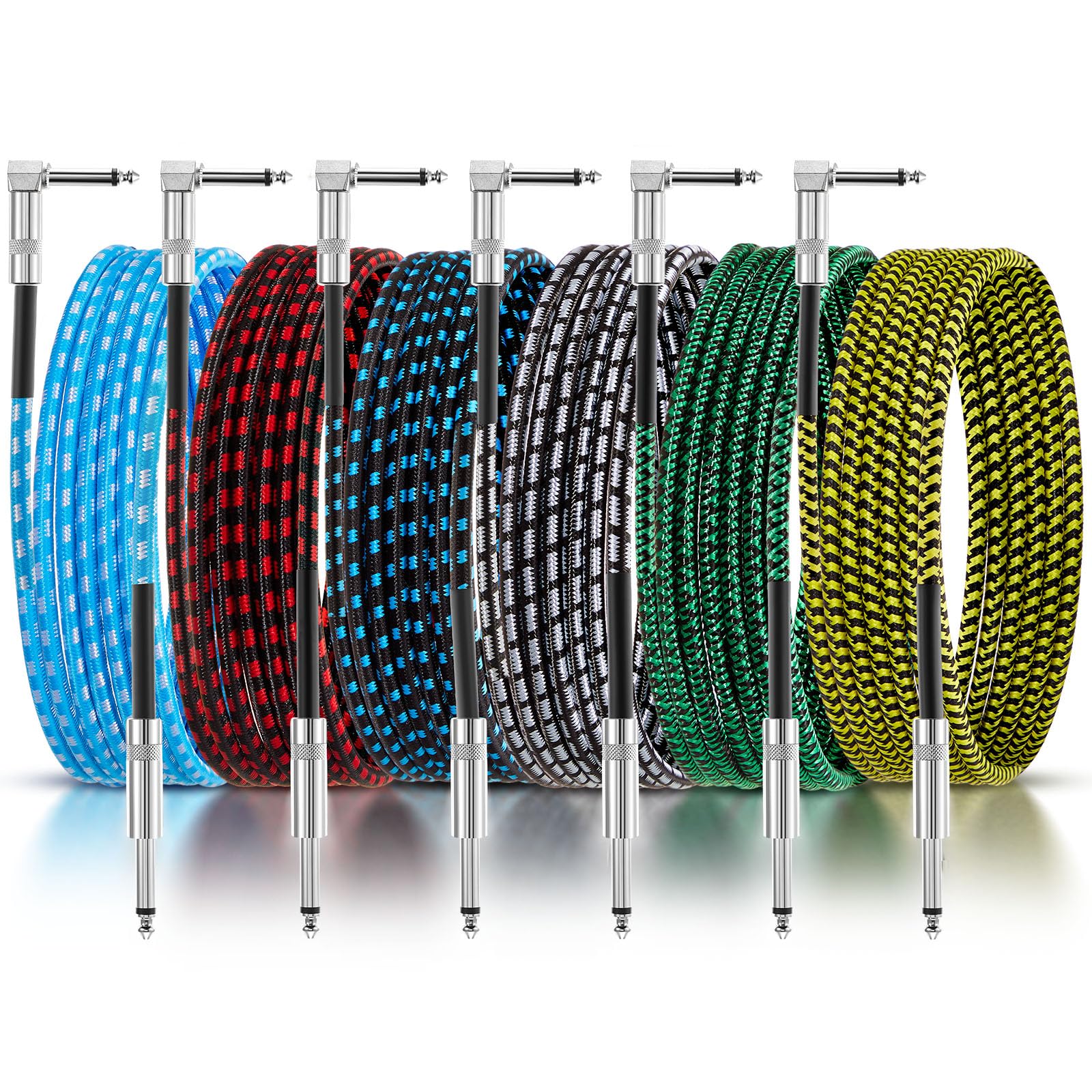 Dunkive 6 Pcs Guitar Cable 10ft Multicolored, Right Angle 1/4″ TS
