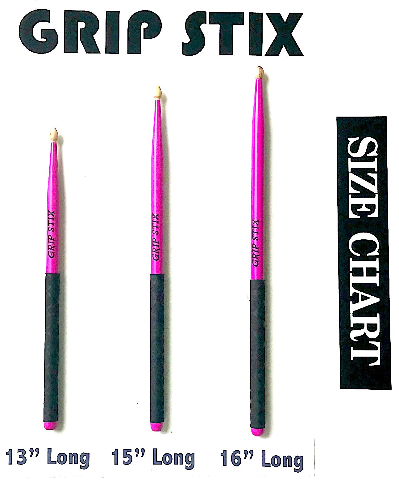 GRIP STIX 15″ Long PINK with Black NON-SLIP Grip Drumsticks -Ideal for All Drumming; Cardio, Fitness, Aerobic & Workout Exercises