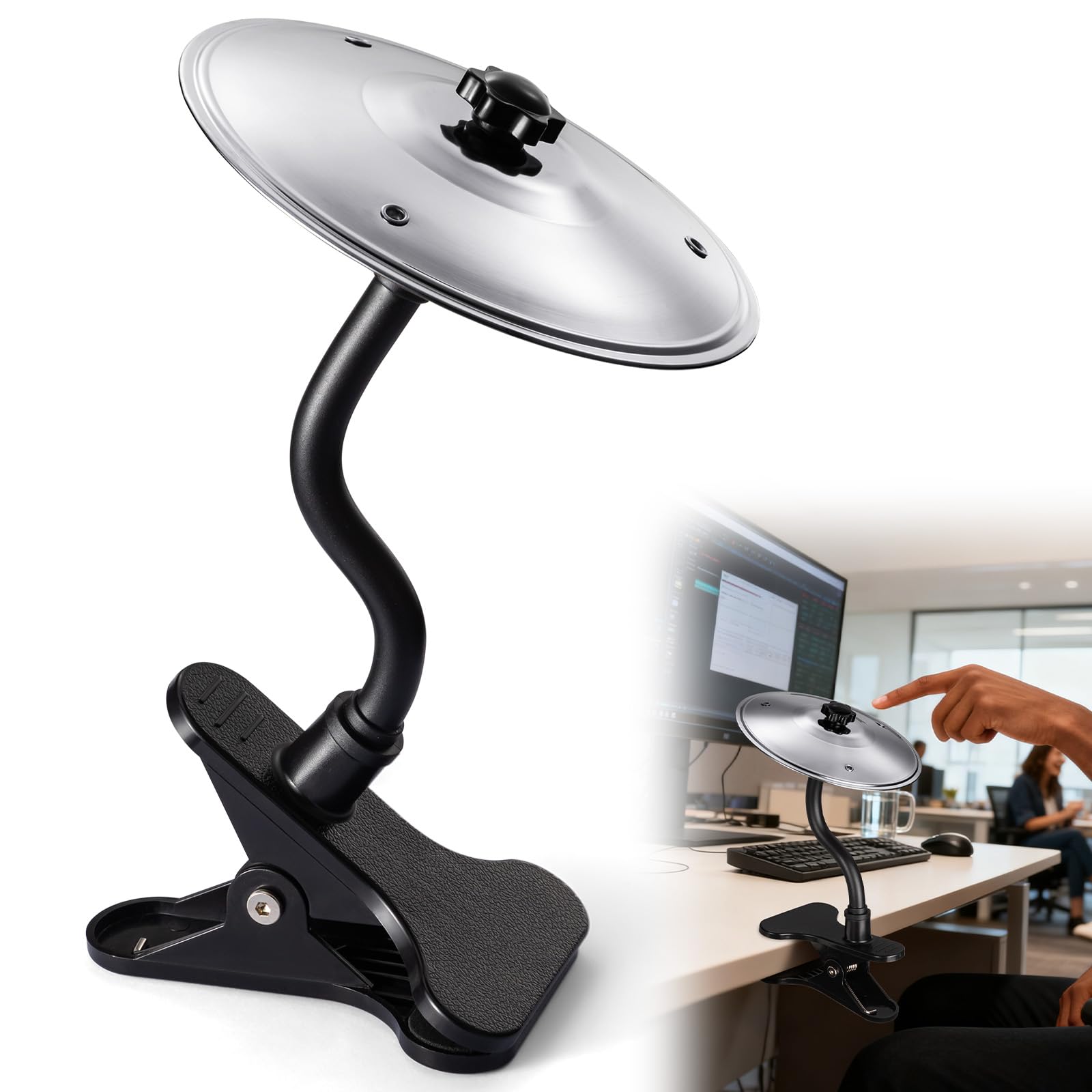 Facmogu Mini Desktop Crash Cymbal with Desk Clamp, Adjustable Bendable Arm