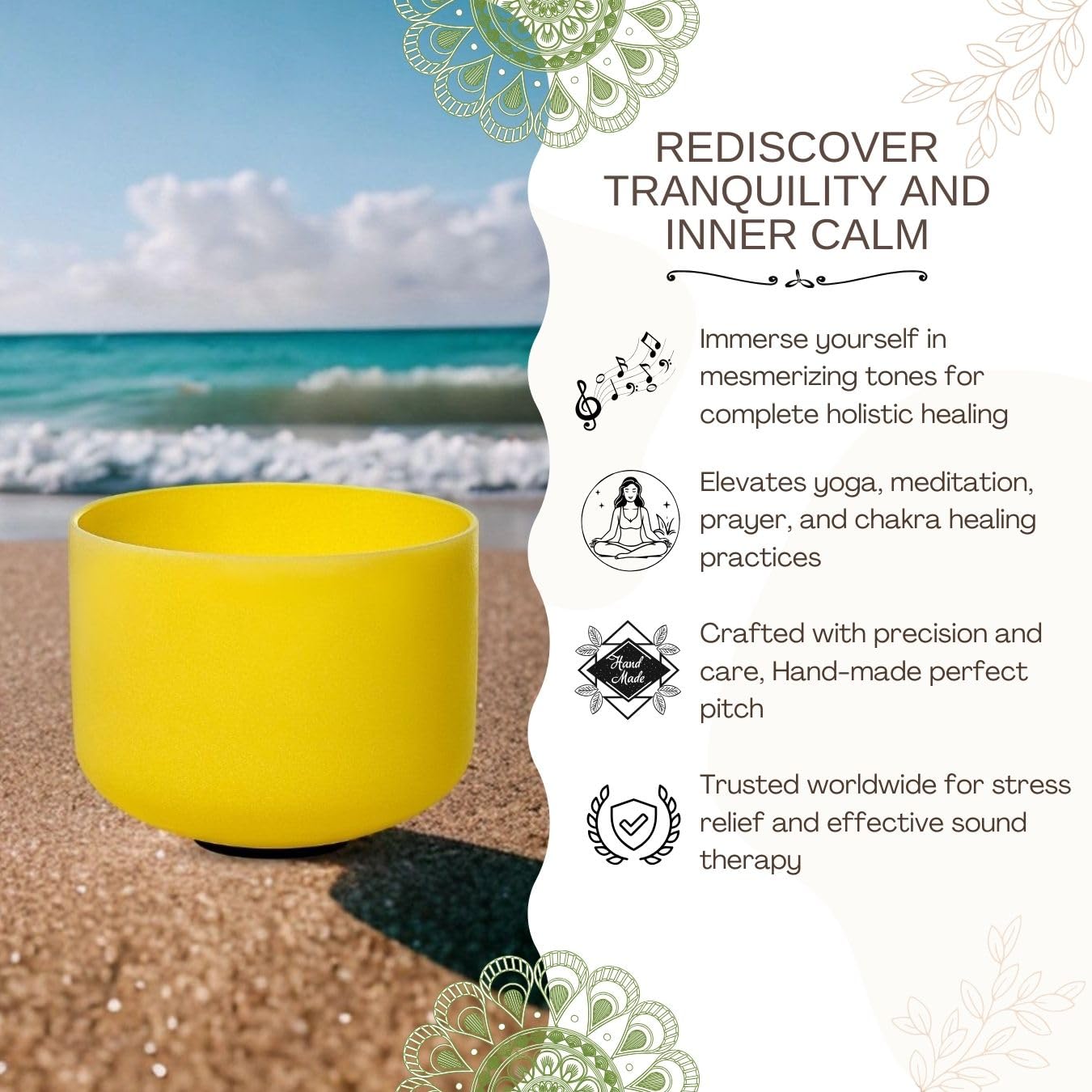 SOUNDELLO Crystal Singing Bowl 10 Inch Yellow E Note 432Hz