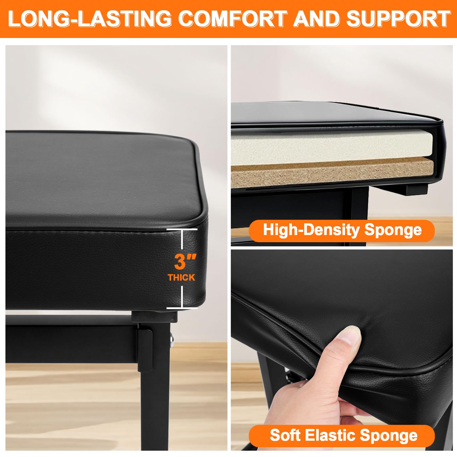Firstar Adjustable Piano Bench 18.11″ to 22.83″, Durable Piano Stool with PVC Leather, Portable Keyboard Bench with Padded Cushion for Musicians Piano Stool Chair (Capacity: 260 lb)