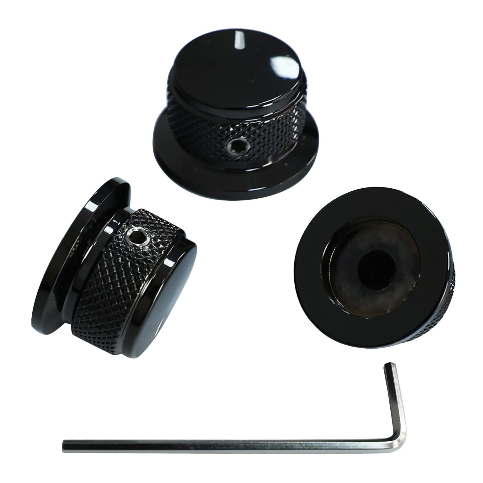 OVSAL 3PCS Electric Bass Guitar Metal Knobs Flat-top Hat-Shaped Volume Tone Control Knobs with Fastening Screw Compatible with Fender Strat Telecaster Les Paul Electric Guitars or Basses(Black)