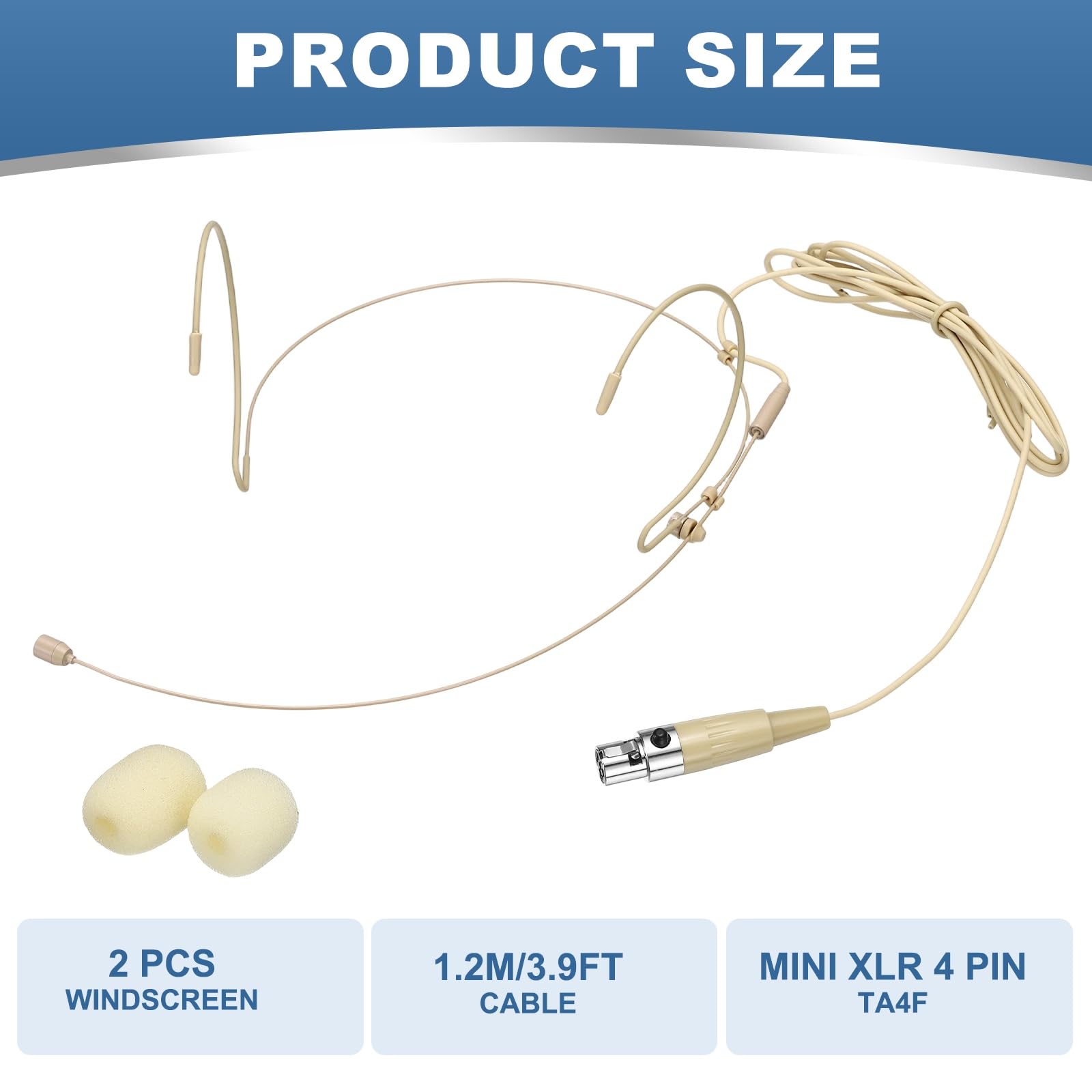 MECCANIXITY Ear Hook Headset Microphone, Double Over Ear Set Hanging Omnidirectional Wired Audio Condenser Microphone Headset with Mini XLR 4 Pin TA4F Plug 3.9ft Cable, Beige