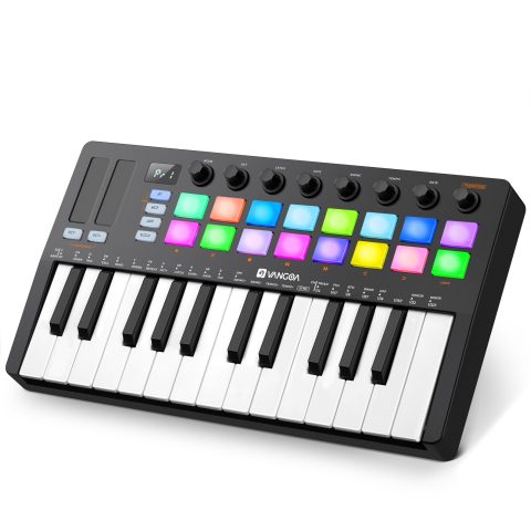 Vangoa Professional Upgraded Beat Maker for Music Production, 25 Keys Midi Keyboard Makers Machine, 8 Knoks, Wireless Mini Controller Keyboard Computer Recording Midi Controllers 16 RGB Drum Pads