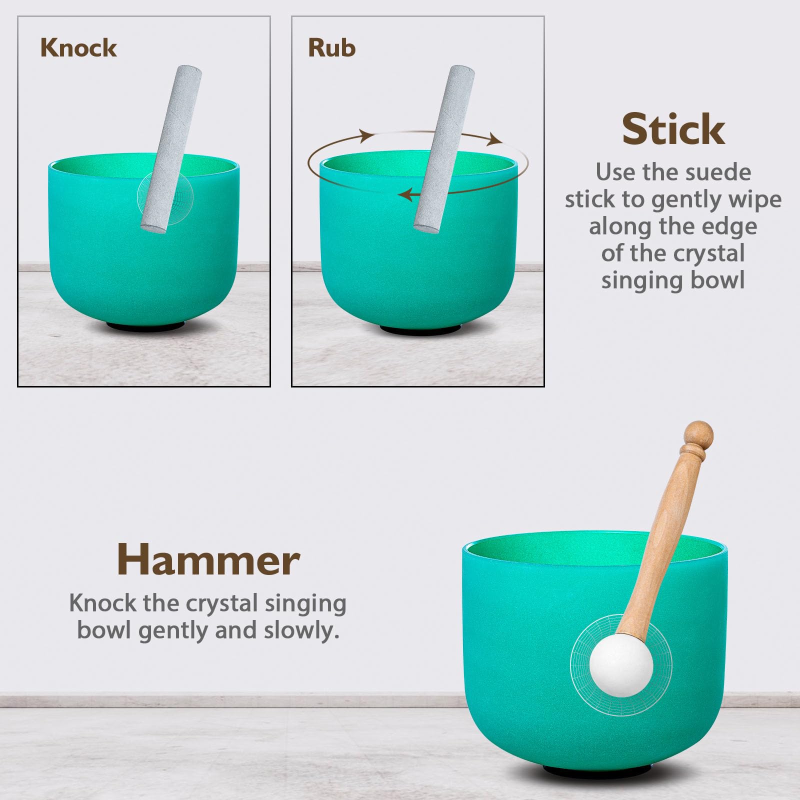 CALM CLANG 8 Inch Green F Note 432hz Heart Chakra Crystal Singing Bowl Healing with Carrying Case and Rubber Mallet Suede Strikers Oring