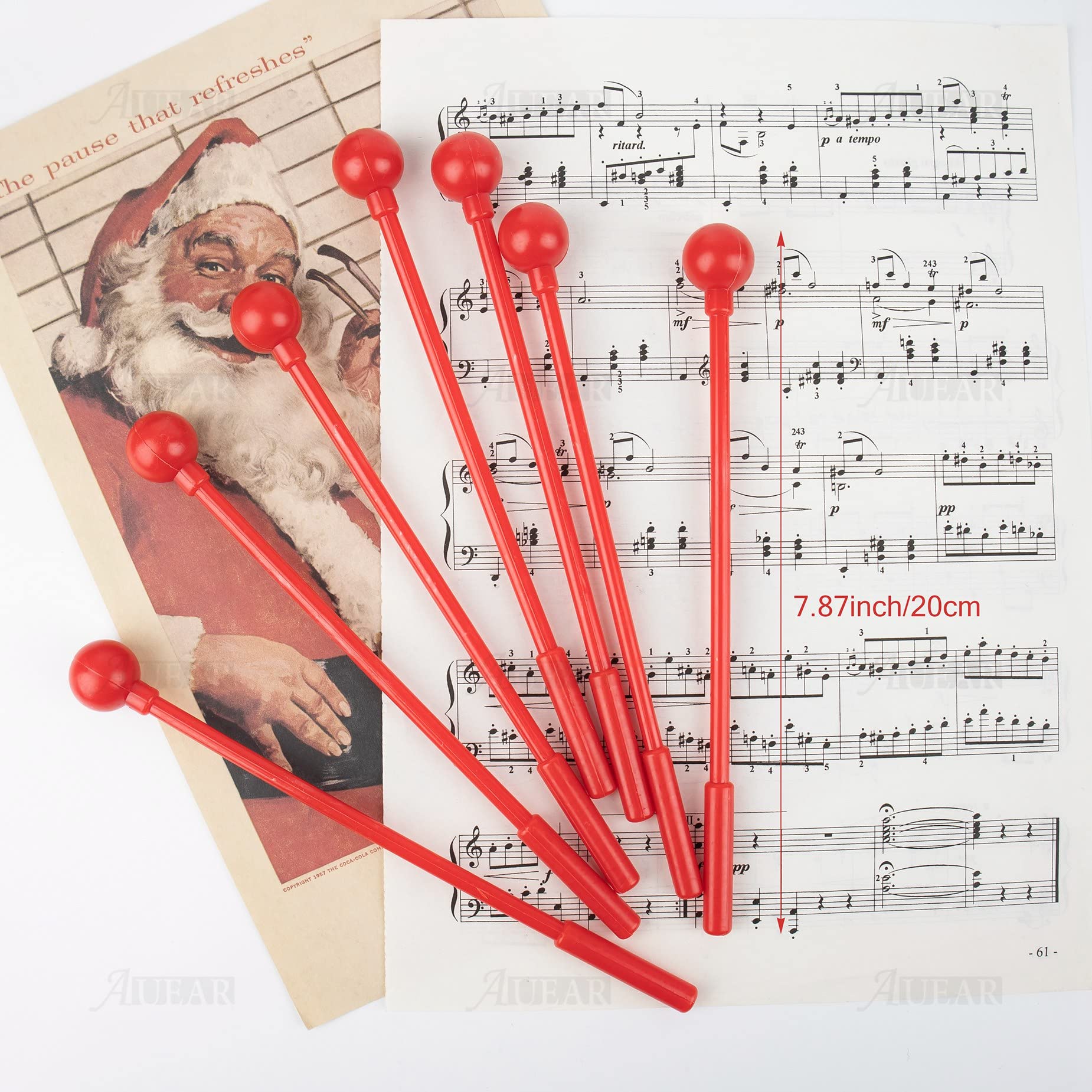AUEAR, 10 Pack Plastic Bell Mallets Solid Drum Percussion Sticks Hammer for Chime Xylophone 7.87 Inch Long Red