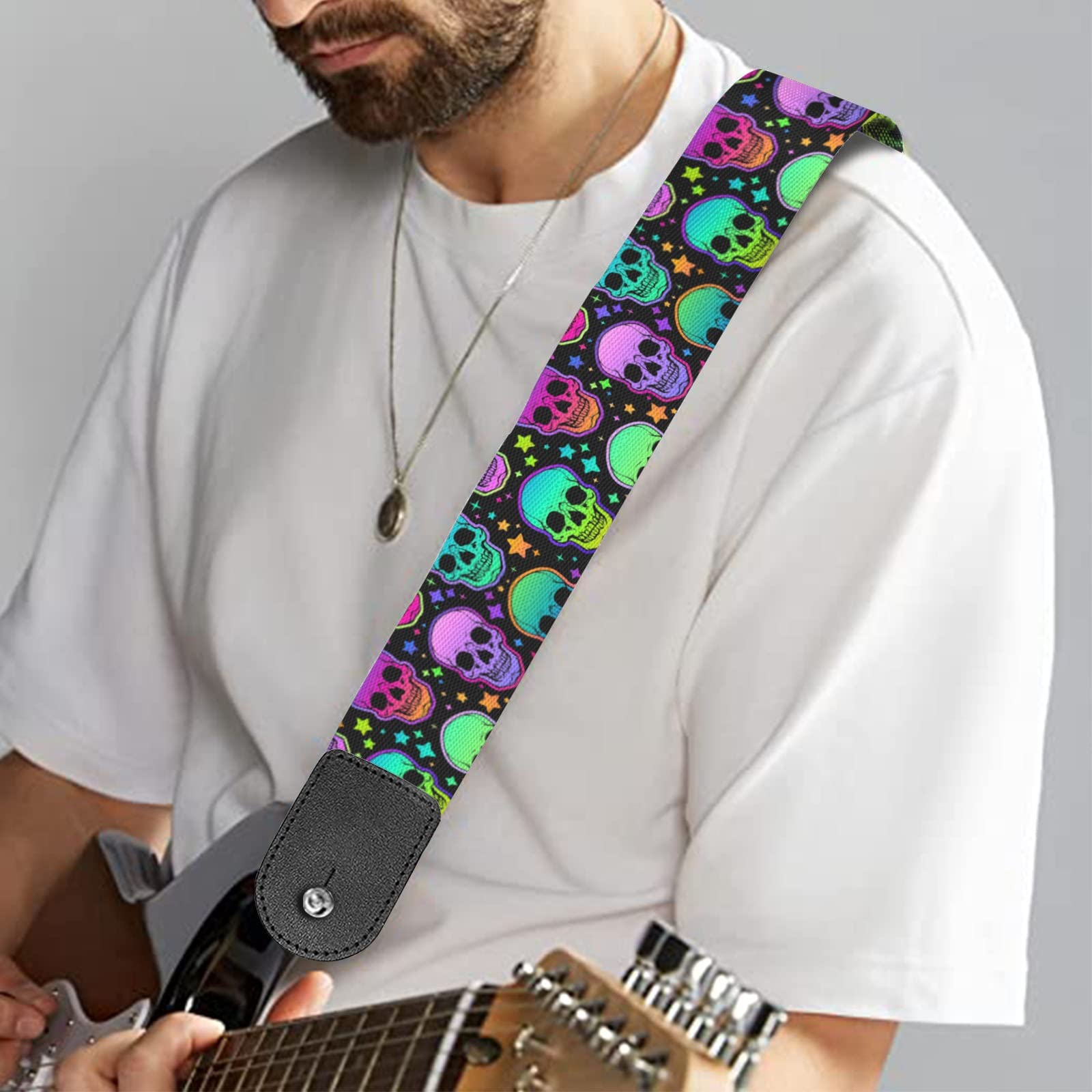 HSIAHOU Guitar Strap Acoustic Guitar Straps Personalized Guitar Strap bright skulls Strap