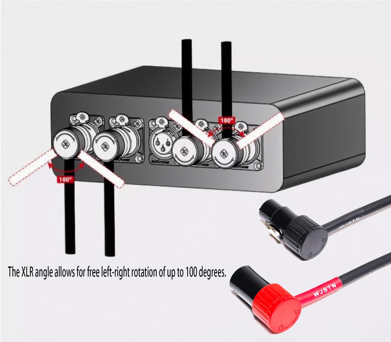 WJSTN 3-Pin Female Right Angle XLR to 3-Pin Male Right Angle XLR Cable 100° Adjustable, Professional Audio Balanced Interconnect for Microphones, Mixers, Speakers -, 2-Pack (1Feet)