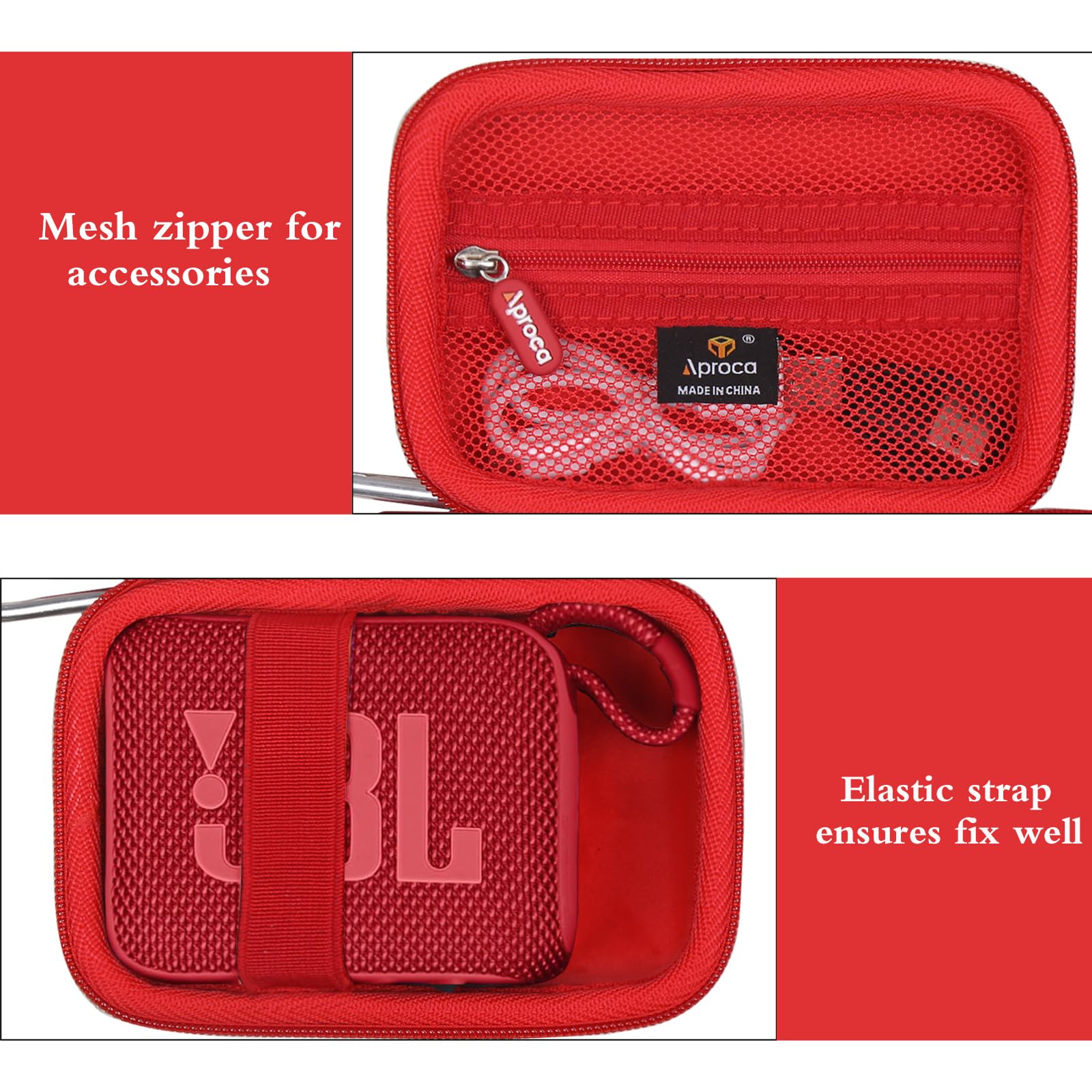Aproca Case Compatible with JBL Go 4 / Go 3 Ultra-Portable Waterproof Dustproof Bluetooth Speaker, Portable Storage Bag for Accessories -Red (Case Only)