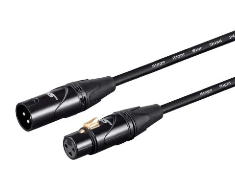Monoprice Starquad XLR Male to XLR Female Microphone Cable – 1.5 Feet – Black, 24AWG, Optimized for Analog Audio – Gold Contacts – Stage Right Series