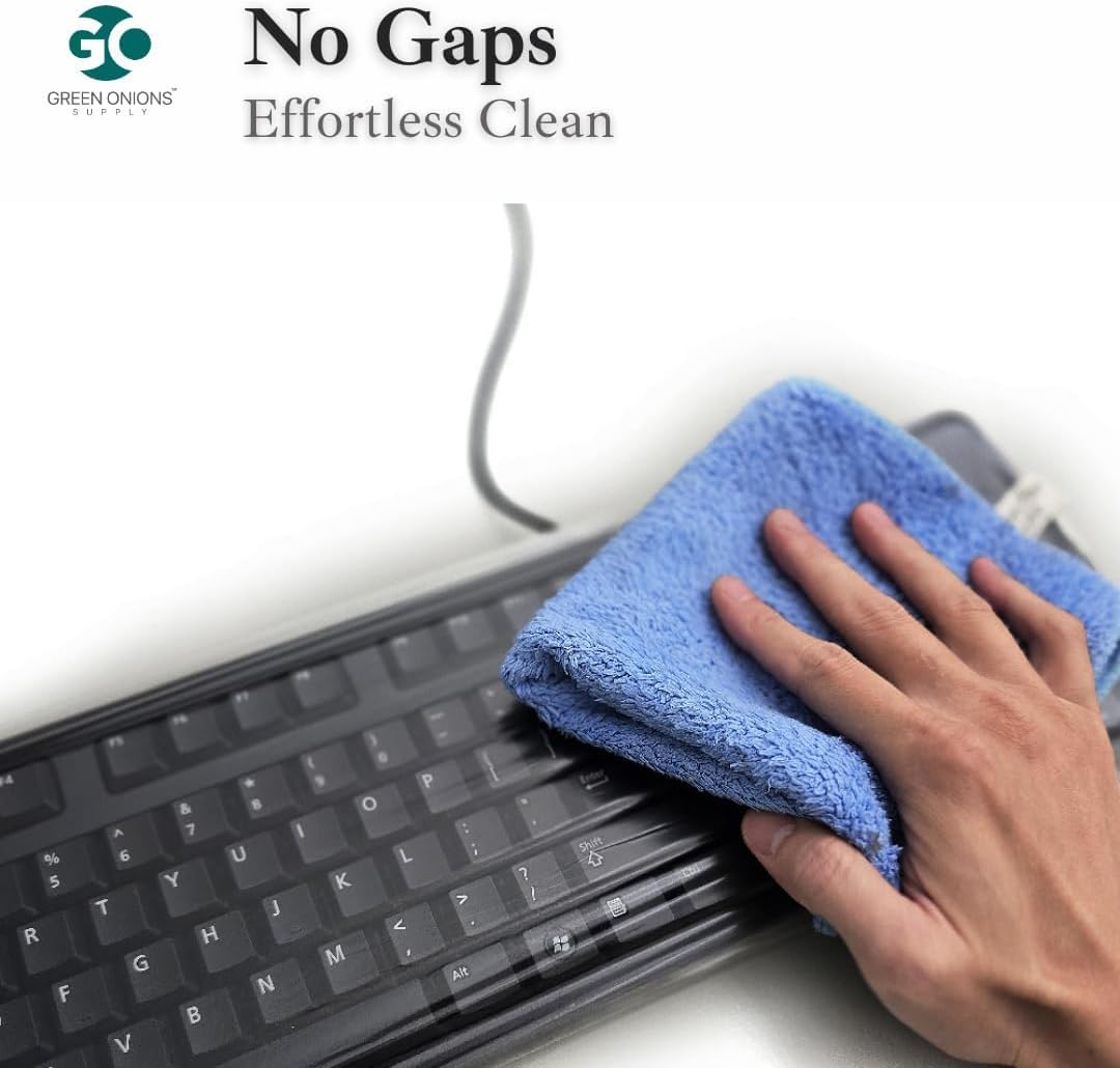 Green Onions Supply Universal KeyboardCap. Fully Covered Flat Style 0.025mm Waterproof Anti-Dust Desktop Keyboard Cover with Numeric Hospital/Dentist Use (0.03mm Size M(2 Packs))
