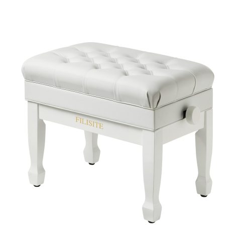 FILISITE Adjustable Height Piano Bench with Storage, Heavy Duty Solid Wood Piano Stool Keyboard Bench with PU Leather Padded Cushion(White)