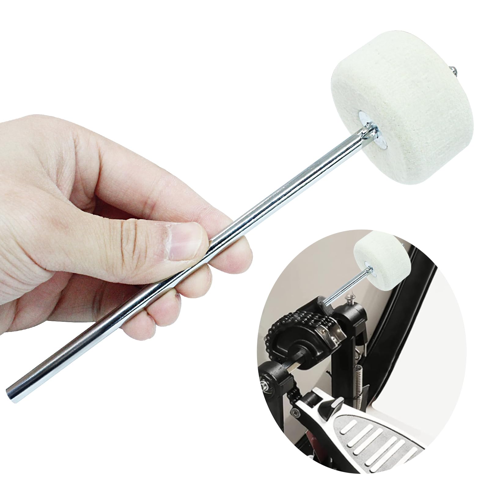 Seimneire 2 Pack White Felt Double Kick Bass Drum Pedal Beater Mallet