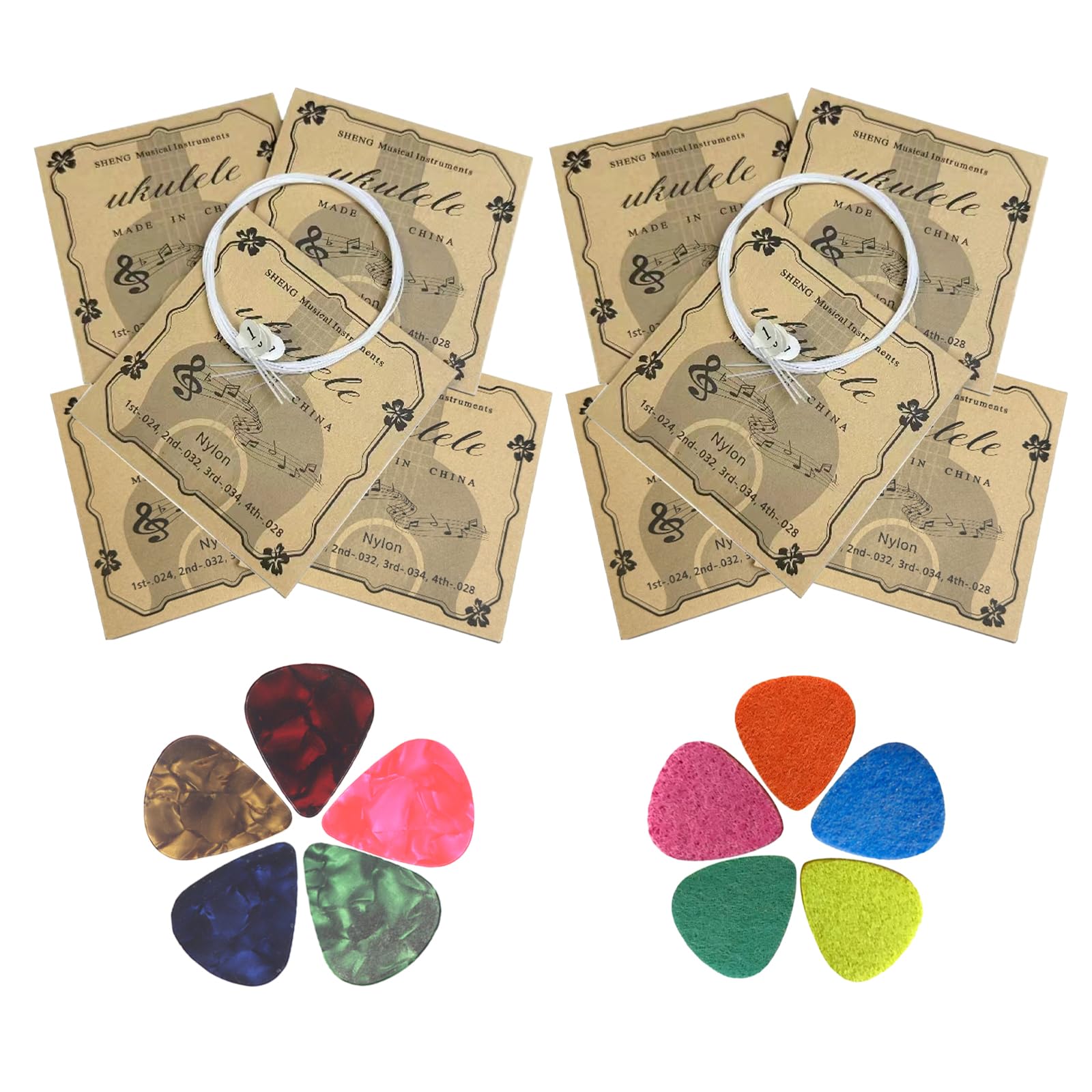 Cheerock 10-Set Nylon Ukulele Strings for Soprano Concert Tenor with Picks