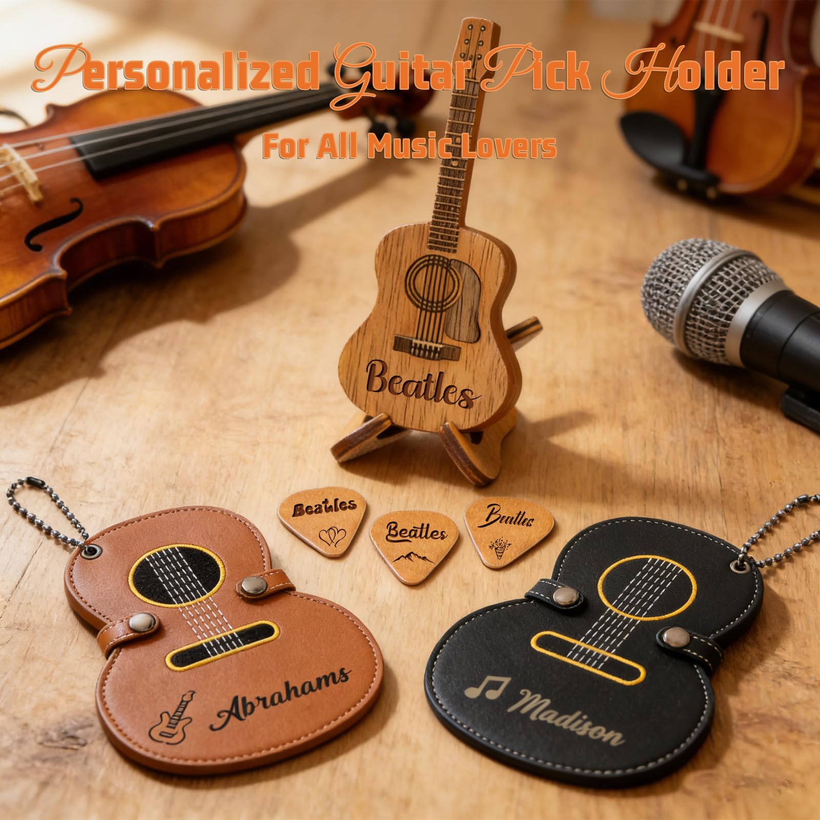 Custom Guitar Picks Holder Personalized Leather Storage Bag with Name
