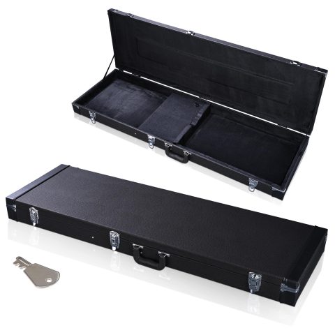 HeyJiaYu Electric Bass Guitar Hard Shell Carrying Case, 46″ Electric Bass Guitar Wooden Hard Shell Lockable with Key, Black (Bass Guitar)