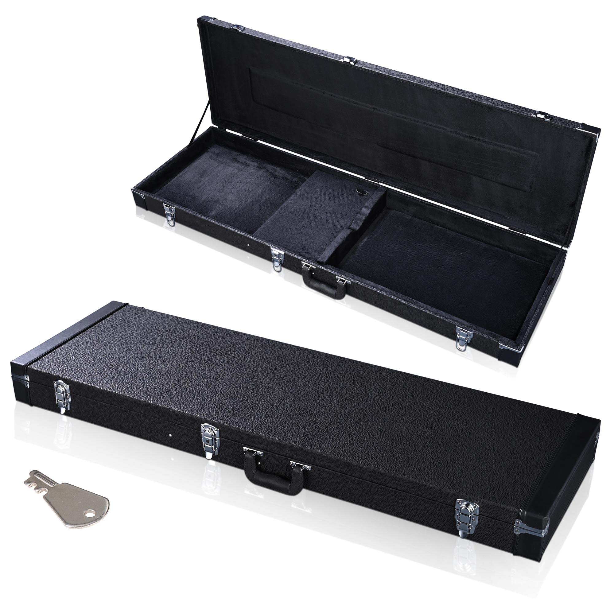 HeyJiaYu Electric Bass Guitar Hard Shell Carrying Case, 46″ Electric Bass Guitar Wooden Hard Shell Lockable with Key, Black (Bass Guitar)