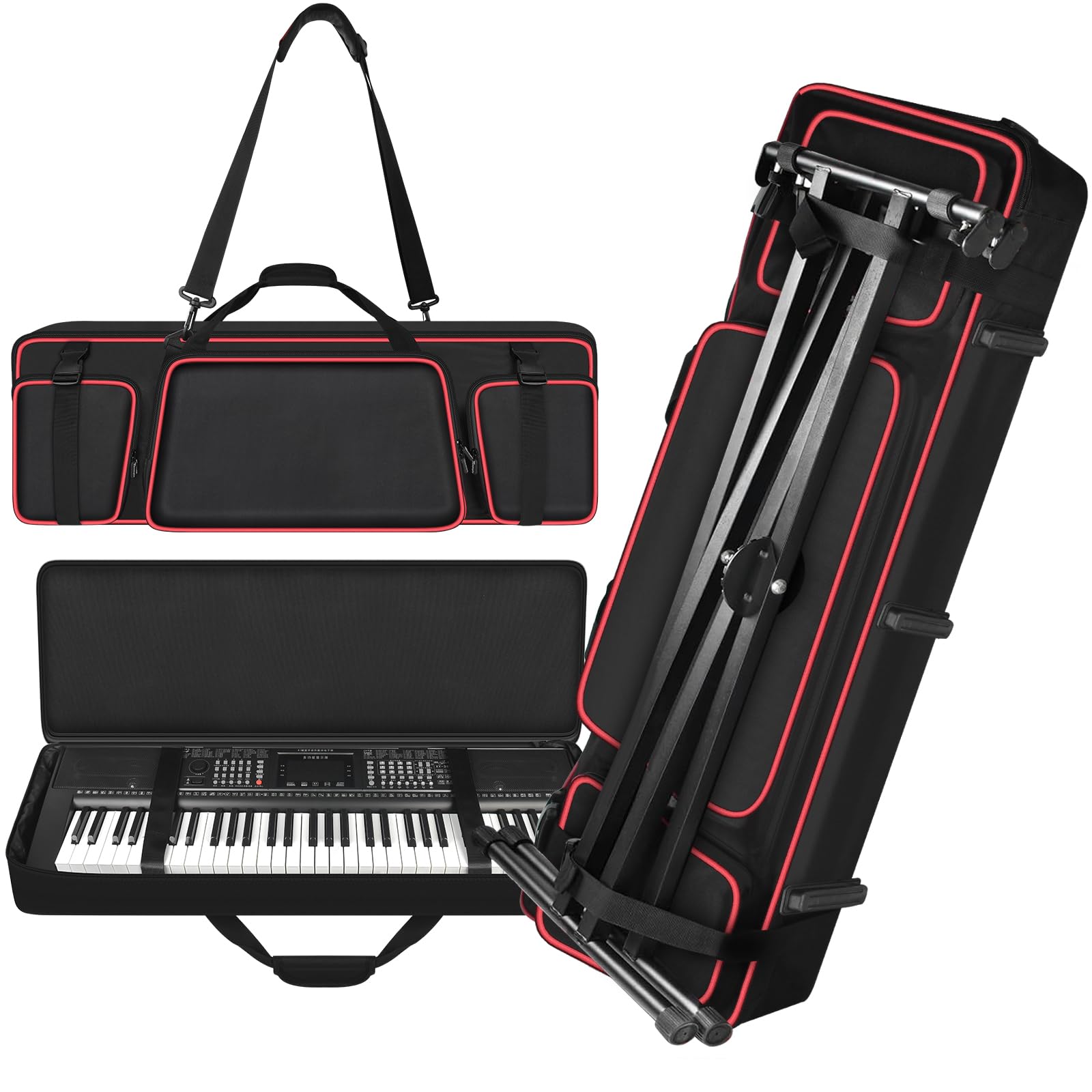 Tanmqin 61 Key Keyboard Case for RockJam/for Yamaha with Stand Straps, Red