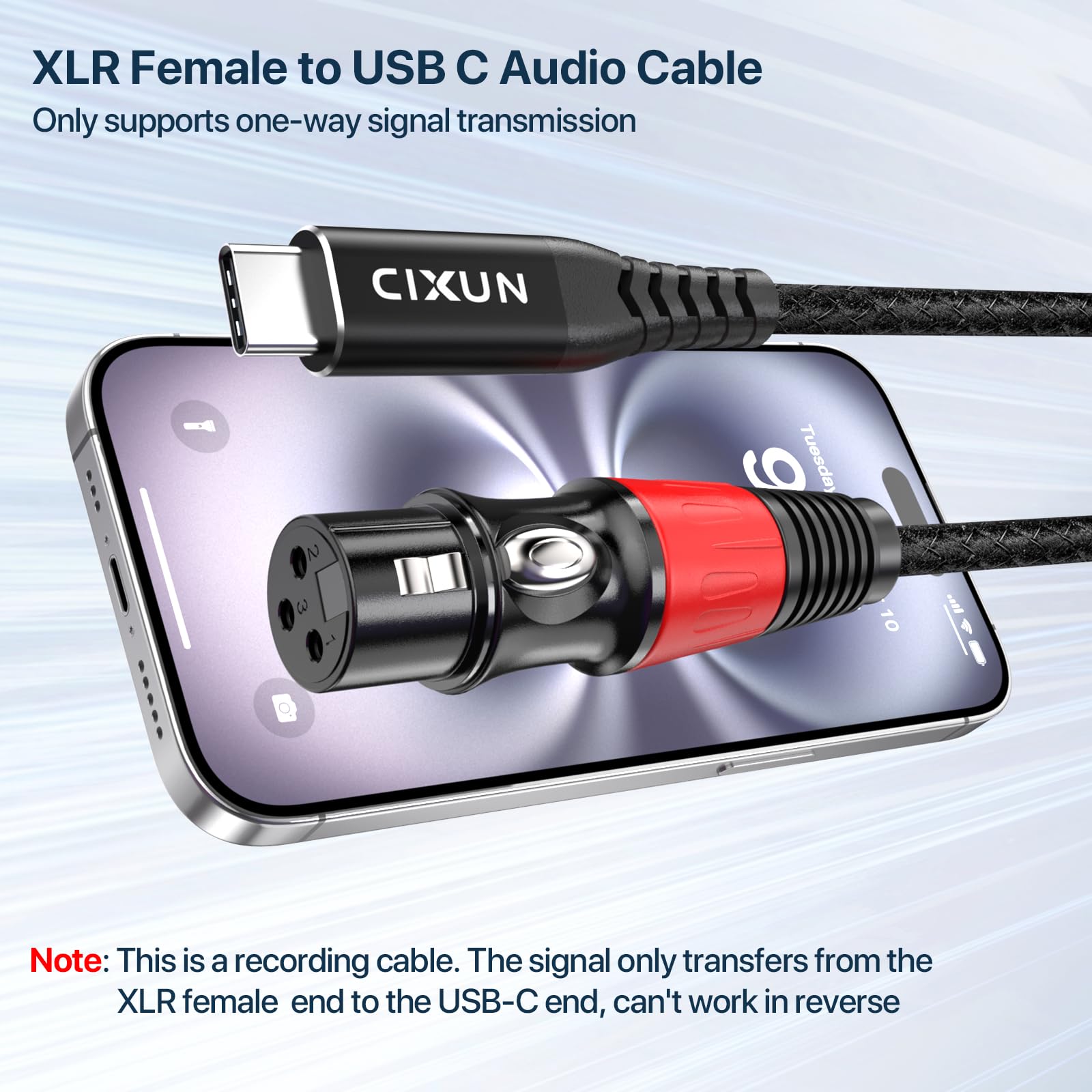 CIXUN XLR Female to USB C Microphone Audio Cable 32-bit/384KHz(2M/6.5Ft)