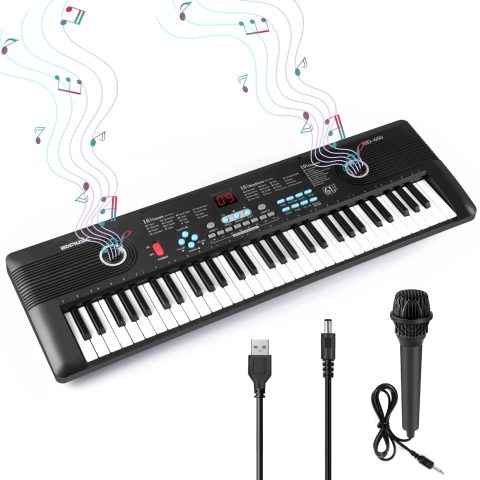 61 key keyboard Piano,Portable Electronic Digital Piano,Built In Dual Speakers,External Microphone,Power Plug,Rich Teaching Content,Multi-Functional Electronic Piano Suitable For Beginners
