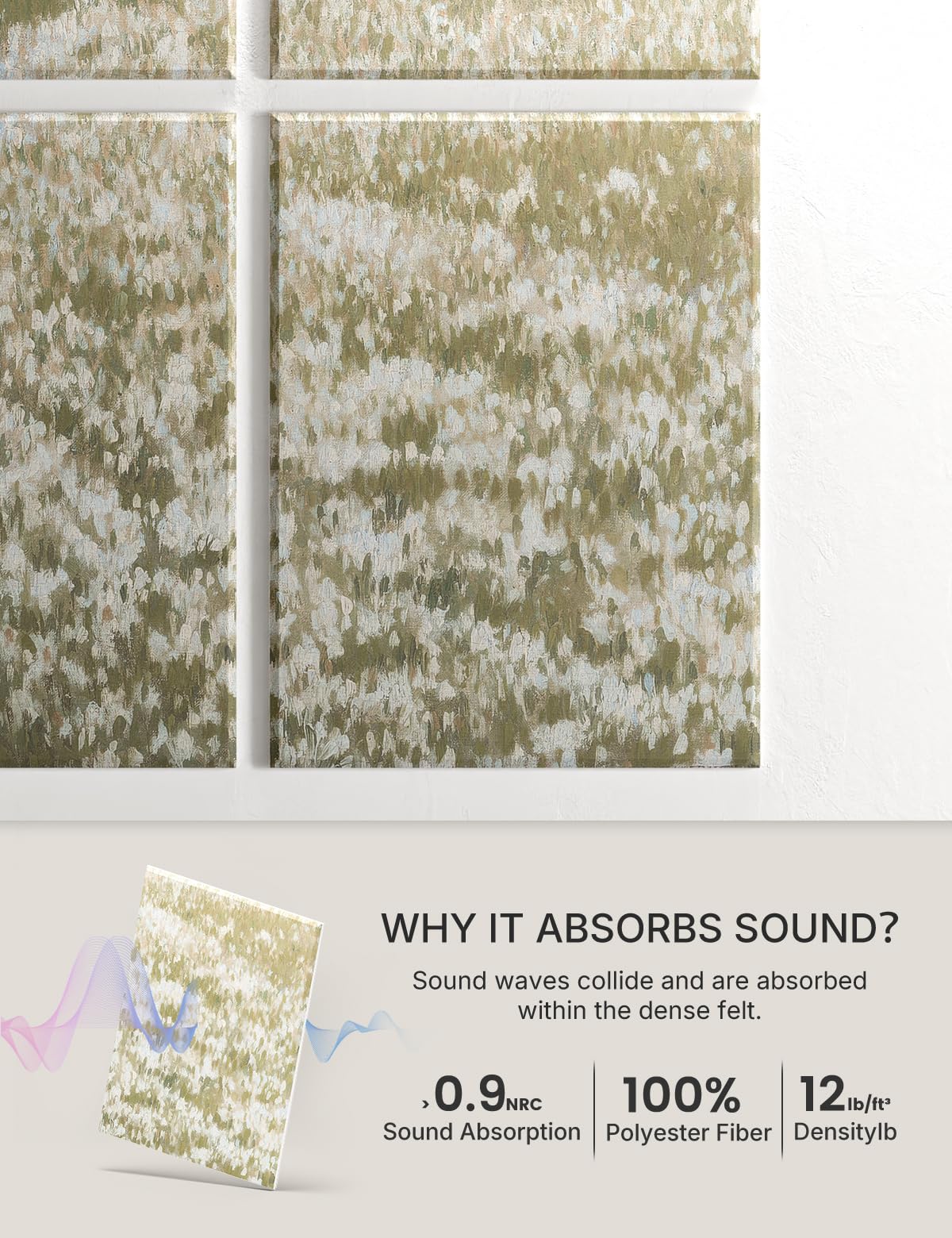 Wall Art Acoustic Panels,47”X31”Sound Absorbing Panels-8-Pack with 50 Adhesive Tabs, Panels for Living Room and Recording Studio, Offices-A Vast Summer Landscape