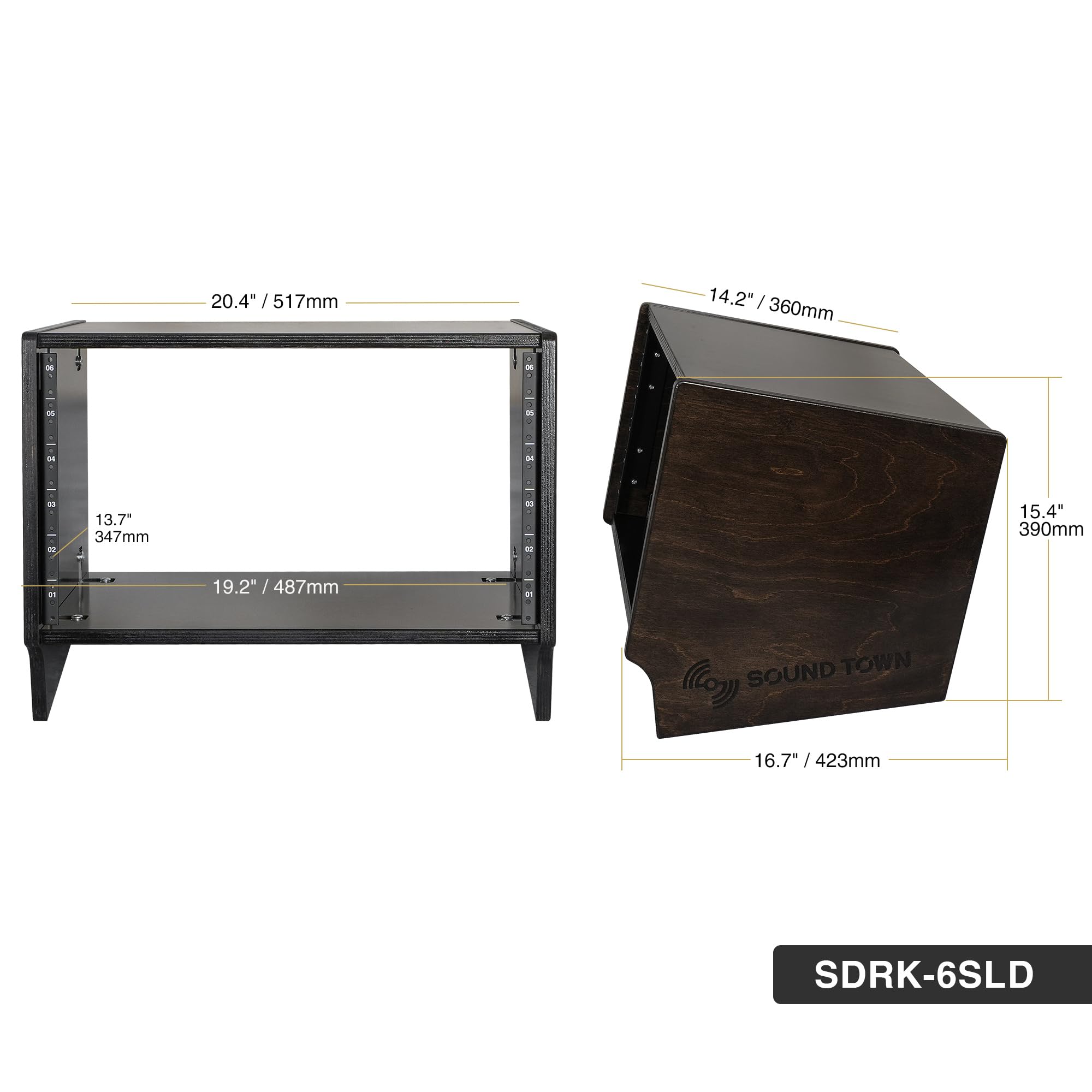 Sound Town DIY 6U Slanted Desktop Turret Studio Rack for Home Studio and Recording Room, Baltic Birch Plywood, Black Espresso (SDRK-6SLD)