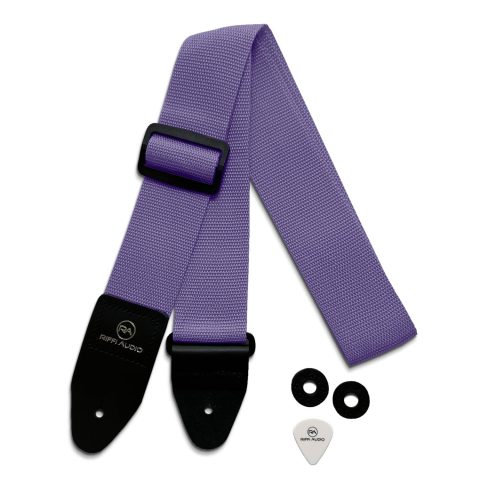 Riffi Audio Lite 1.0 Adjustable 2″ Wide Guitar Strap With Pick & Locks For Acoustic, Electric, And Bass Guitars (Light Purple)