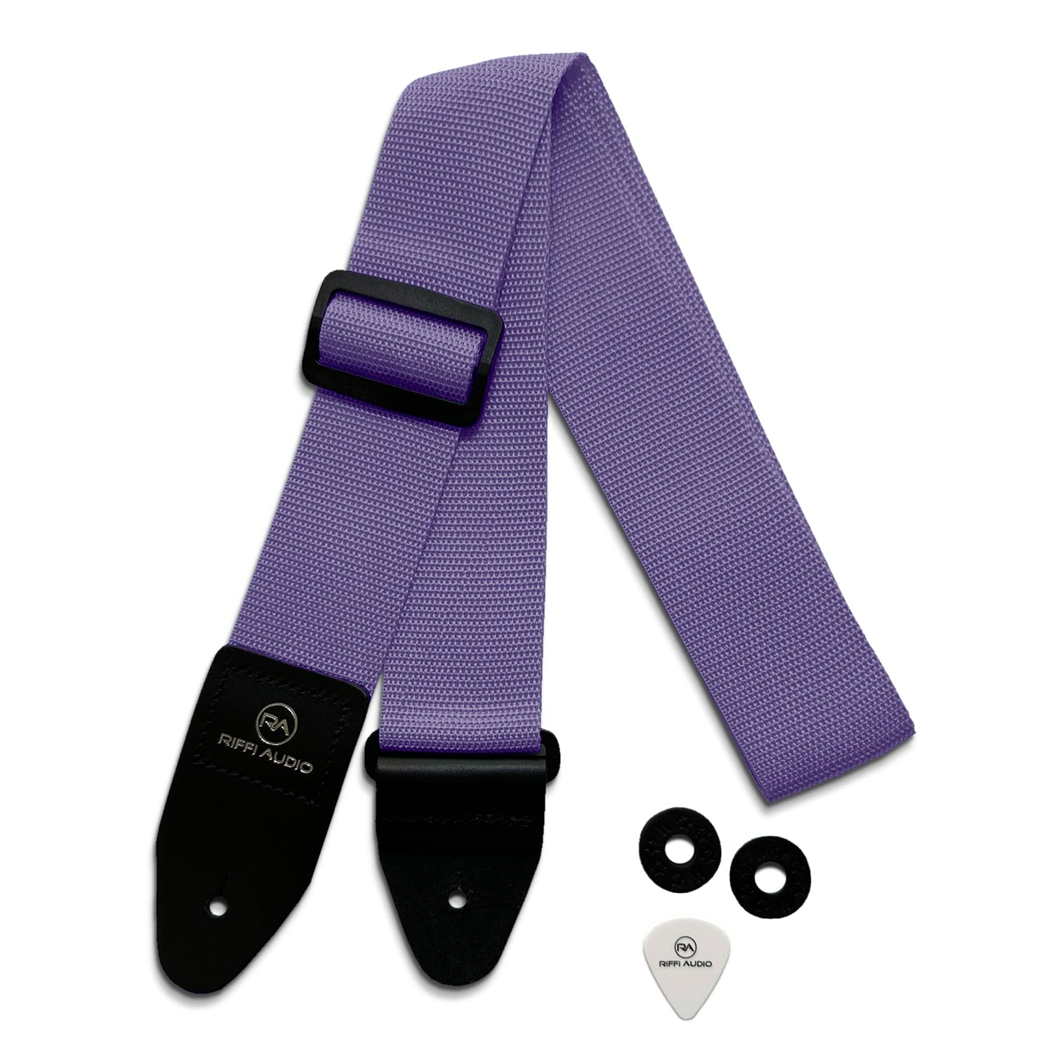 Riffi Audio Lite 1.0 Adjustable 2″ Wide Guitar Strap With Pick & Locks For Acoustic, Electric, And Bass Guitars (Light Purple)