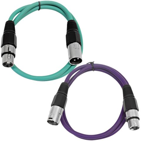 Seismic Audio – SAXLX-2-2 Pack of 2′ XLR Male to XLR Female Patch Cables – Balanced – 2 Foot Patch Cord – Green and Purple