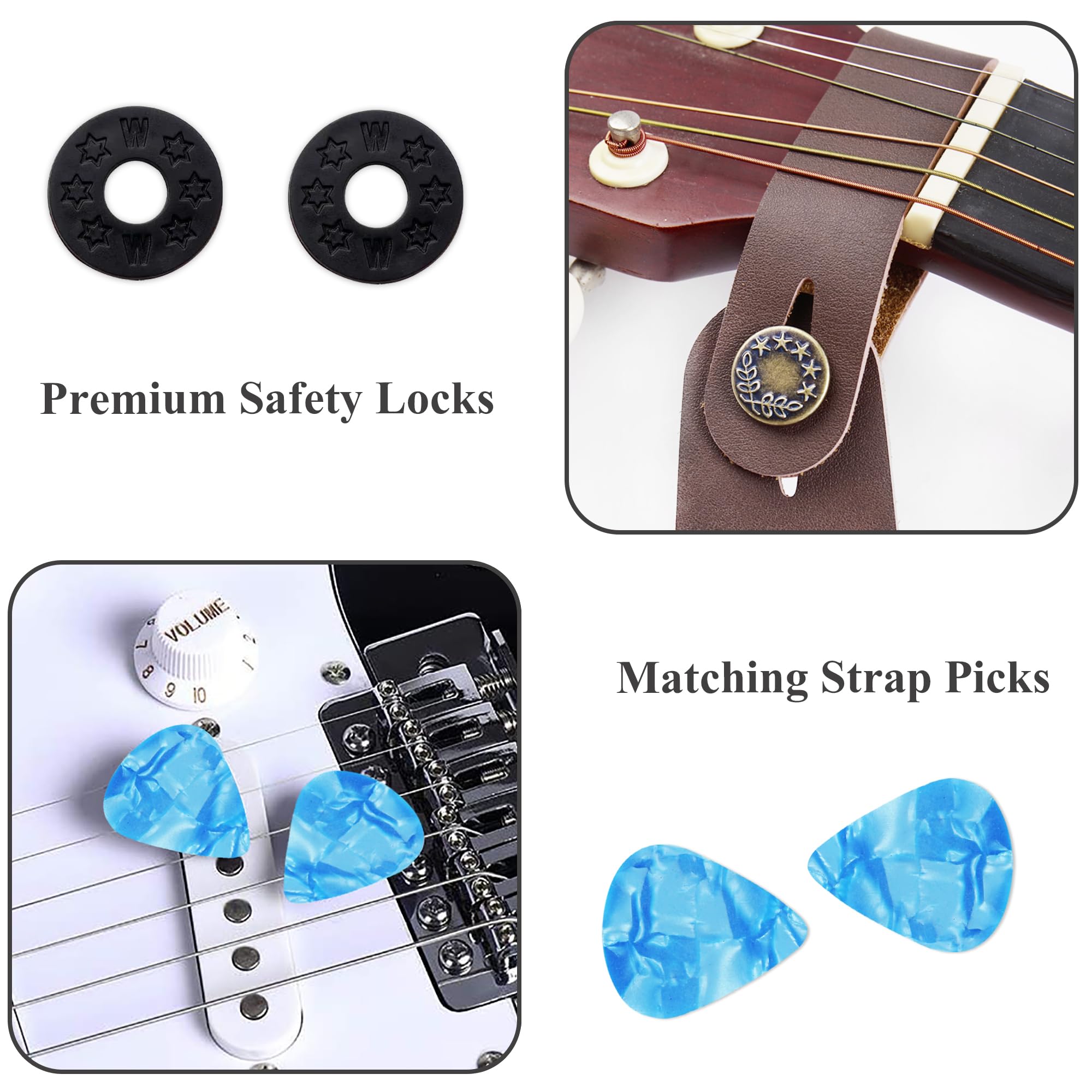 LIZIMANDU Adjustable Guitar Strap Includes 2 Strap Locks & 2 Matching Picks & 1 Picks Holder & 1 leather Strap Button(1-Printed Blue Quicksand)