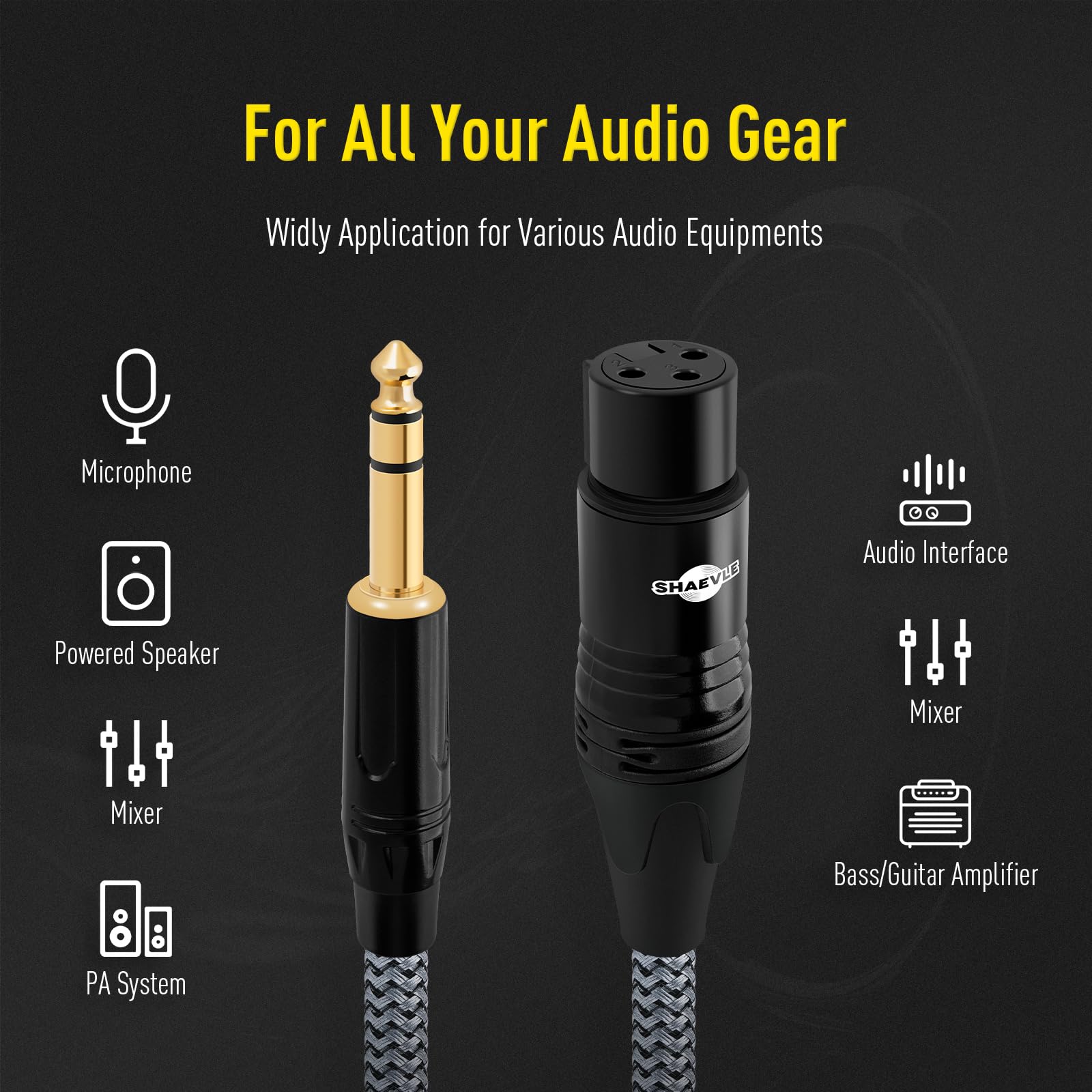 Shaevle 6.35mm TRS to XLR Female Cable 6.6FT