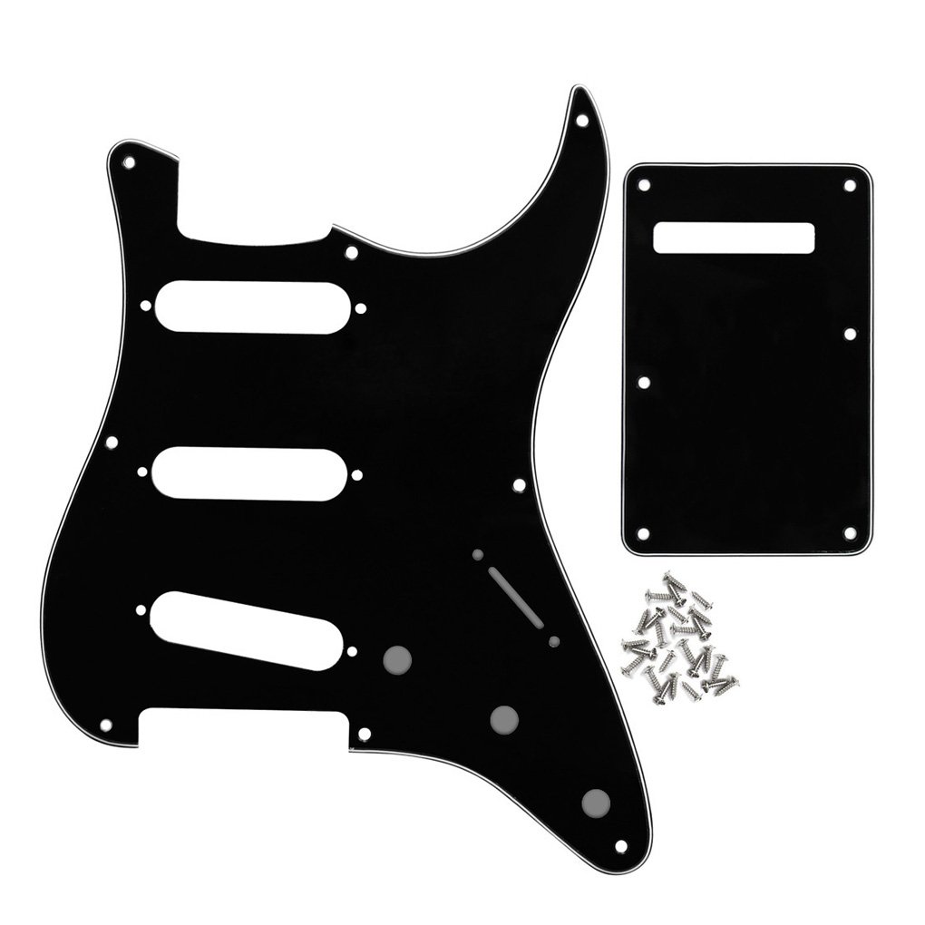 FLEOR 3Ply Black SSS 8 Hole Vintage ST Pickguard Backplate Tremolo Cavity Cover with Screw for Vintage ST Style Guitar Parts