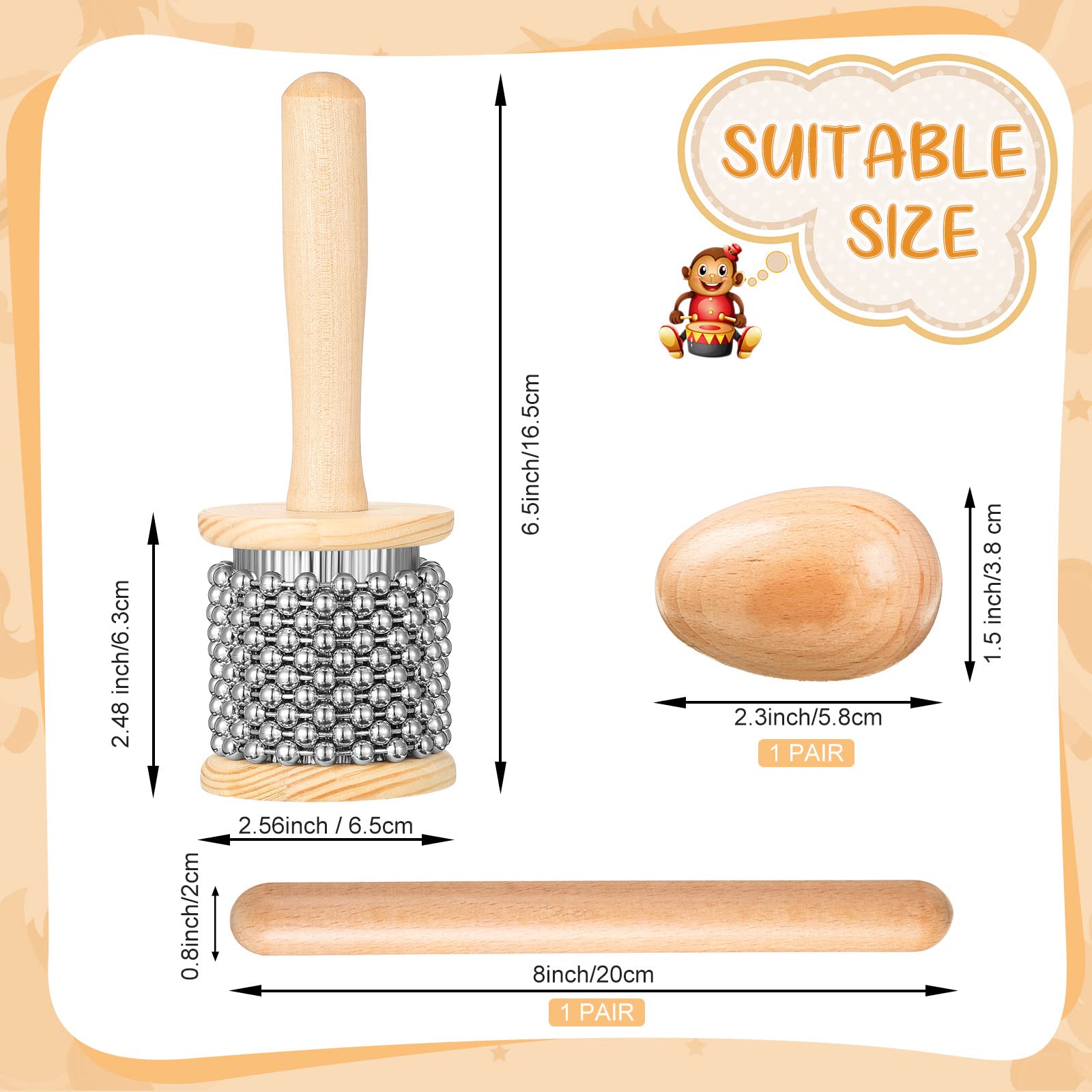 Nuanchu 5 Pcs Wooden Hand Percussion Instrument Set Mini Cabasa Breads