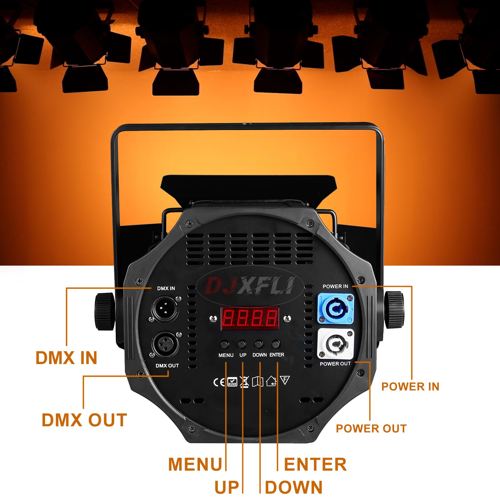 DJXFLI COB Stage Lights with Barn Doors, COB Par Light 200W LED 3500~7500K Warm White & White, DMX512 Master-Slave Sound DJ Lighting Spotlight Fresnel for Church Concert Wedding