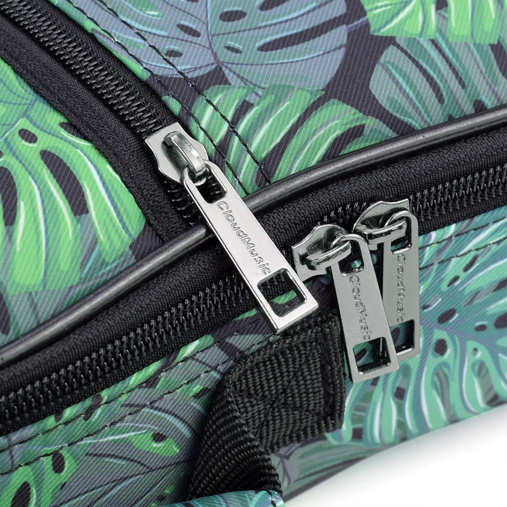 CLOUDMUSIC Ukulele Case Gig Bag, Tenor 26″, Green Monstera