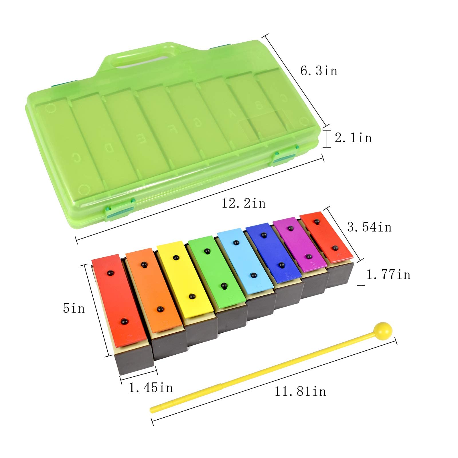 ENNBOM Xylophone Glockenspiel 8 Notes Chromatic Resonator Bells with Green Case