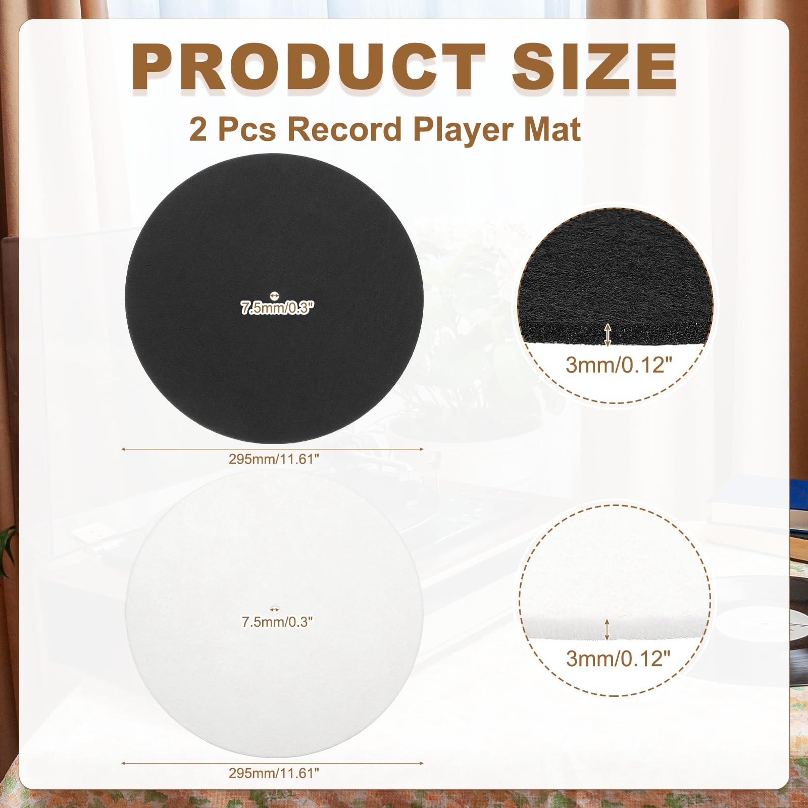 MECCANIXITY 2 Pcs Record Player Mat, 12 Inch Turntable Mat 3mm Felt Turntable Pad for Vinyl Record Player, Black/White