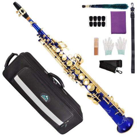 EASTROCK Bb Straight Soprano Saxophone Blue for Beginners Students