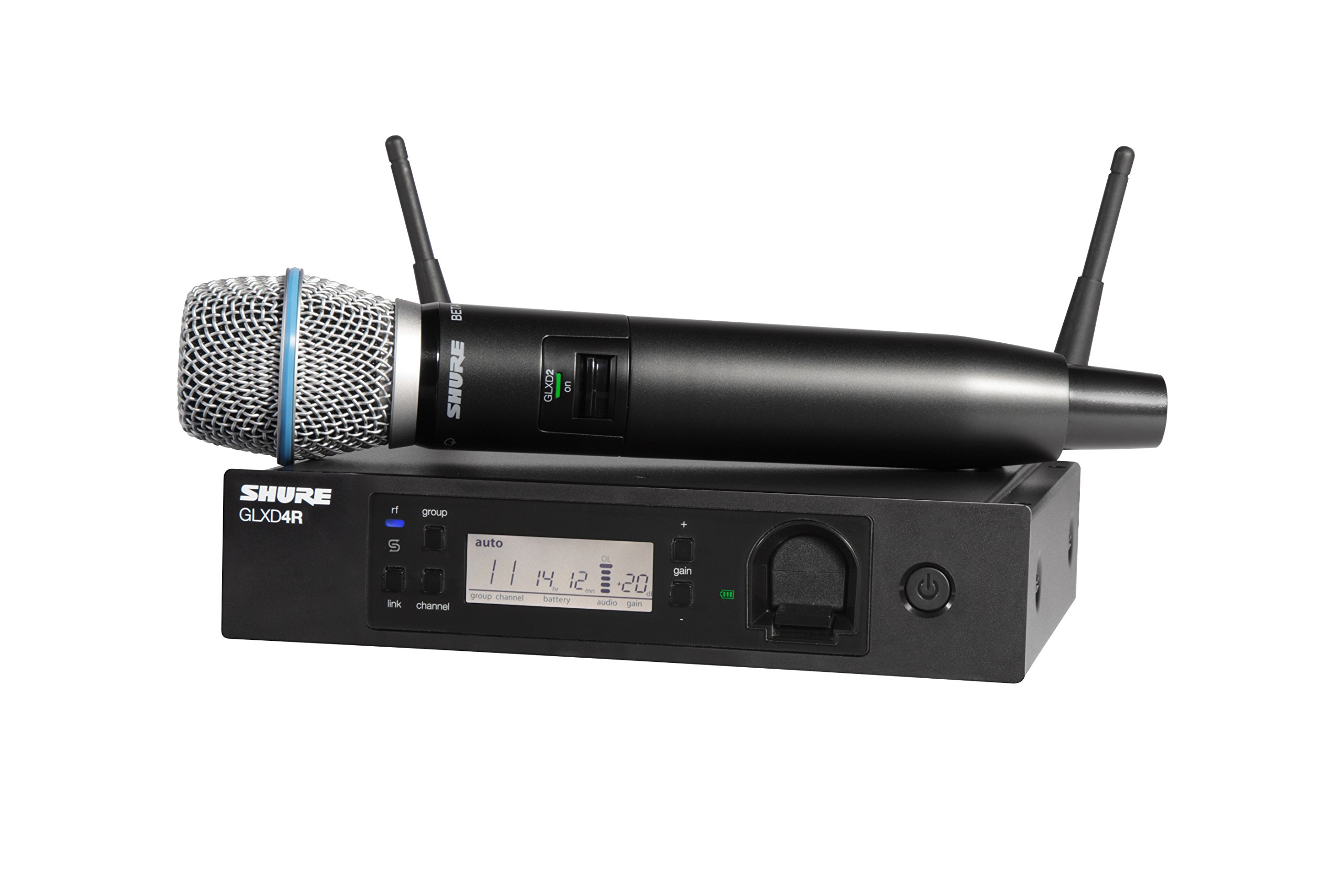 Shure GLXD24R/B87A Microphone System with GLXD4R Rack Mount Receiver and GLXD2 Handheld Transmitter with BETA87A Vocal Mic Capsule